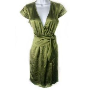 HUGO BOSS Green Satin Silk Wrap Dress Sz 2 Midi